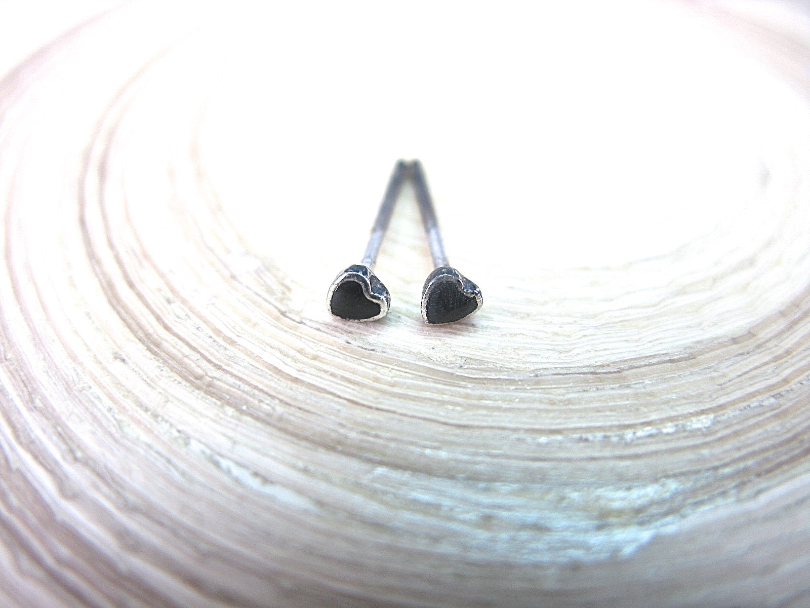 Onyx Heart Tiny Minimalist Stud Earrings in 925 Sterling Silver Stud Faith Owl - Faith Owl