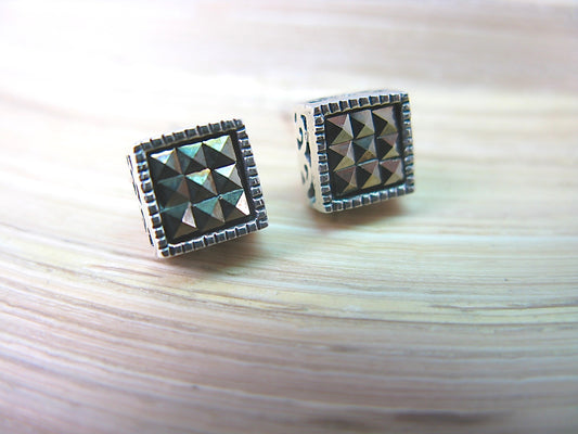 Marcasite Square Vintage 925 Sterling Silver Earrings Stud Faith Owl - Faith Owl