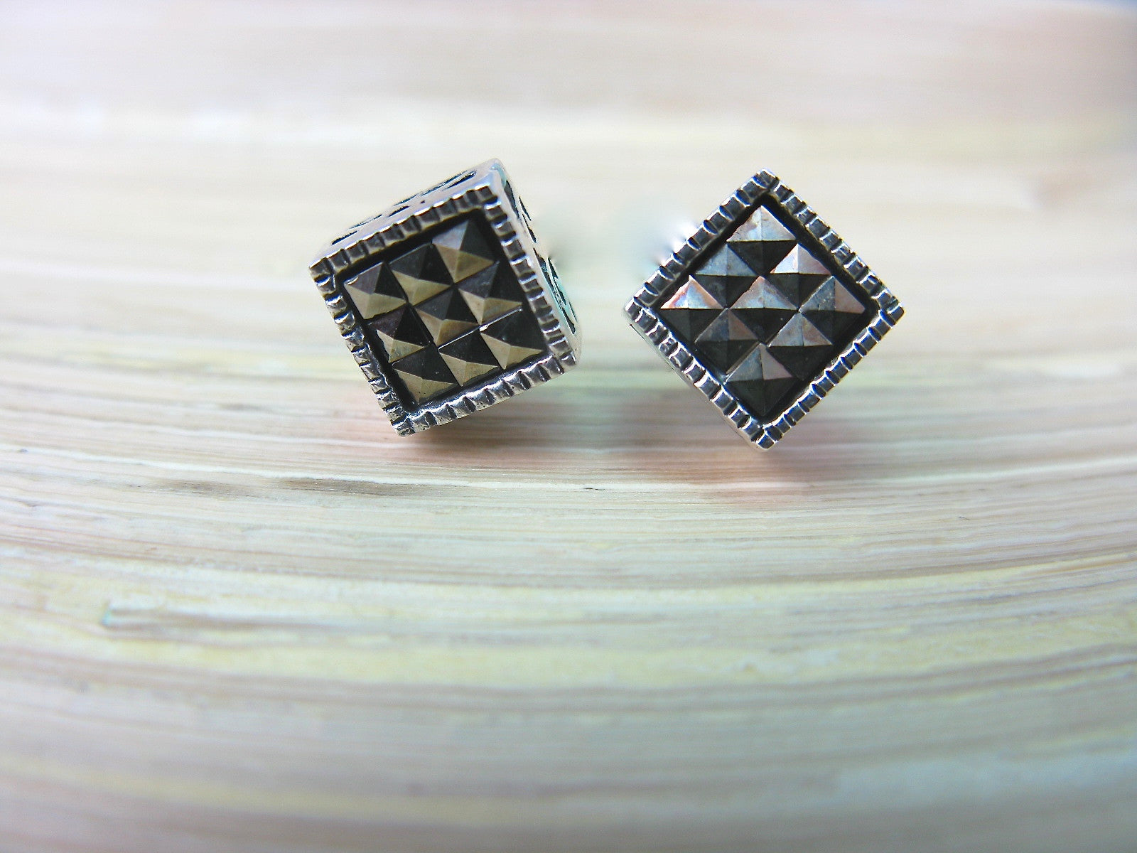 Marcasite Square Stud Earrings in 925 Sterling Silver