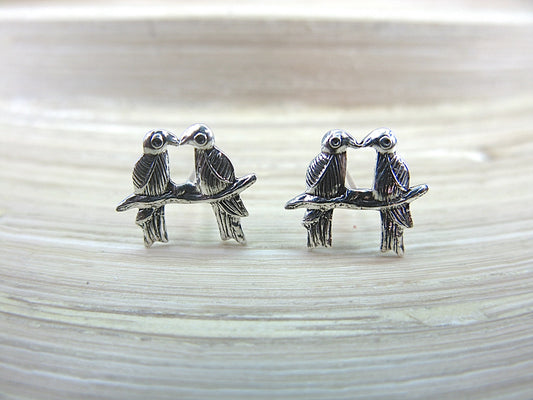 2 Kissing Birds Stud Earrigns 925 Sterling Silver Stud - Faith Owl