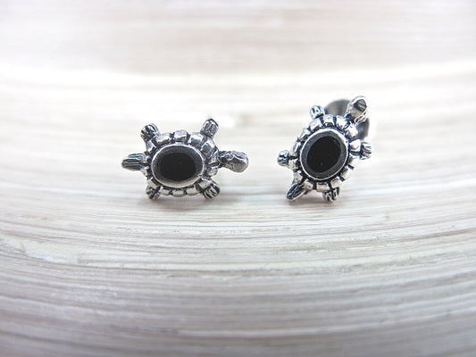 Turtle Stud Earrings Onyx in 925 Sterling Silver Stud Faith Owl - Faith Owl