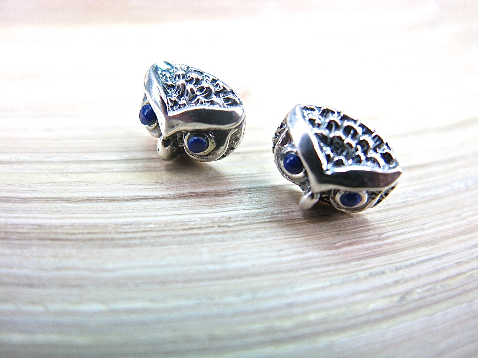 Owl Lapis Lazuli Stud Earrings in 925 Sterling Silver
