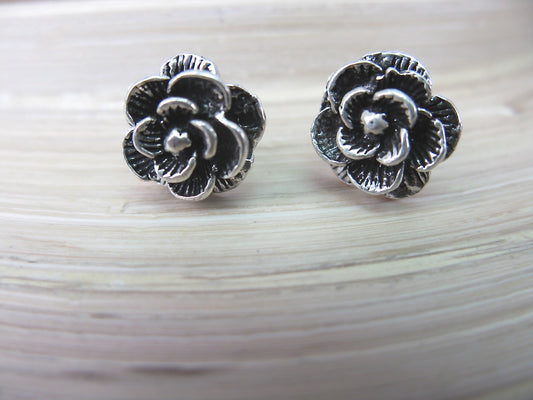 Rose Flower Tribal Oxidized 925 Sterling Silver Stud Earrings Stud Faith Owl - Faith Owl