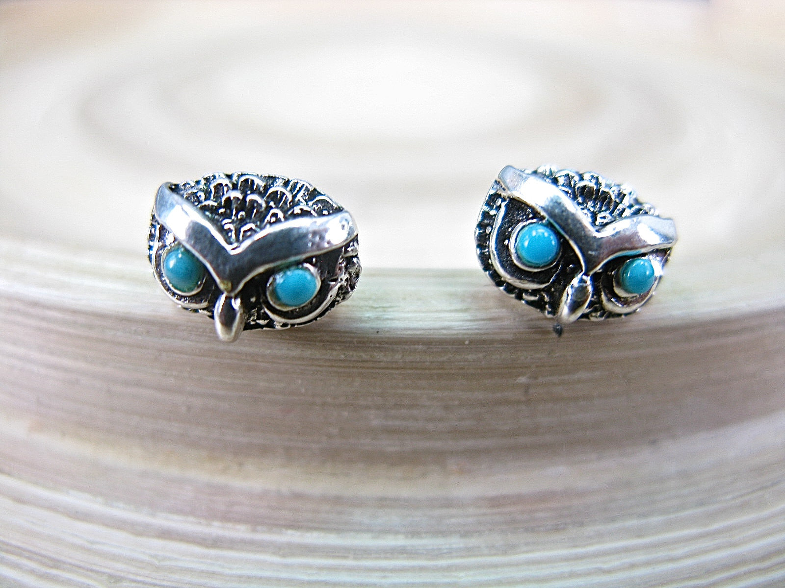 Owl Stud Earrings Turquoise 925 Sterling Silver Stud Faith Owl - Faith Owl
