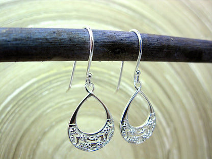 Filigree Lace Dangle Pear Shaped 925 Sterling Silver Earrings Earrings - Faith Owl