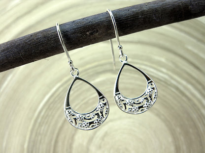 Filigree Lace Dangle Pear Shaped 925 Sterling Silver Earrings Earrings - Faith Owl