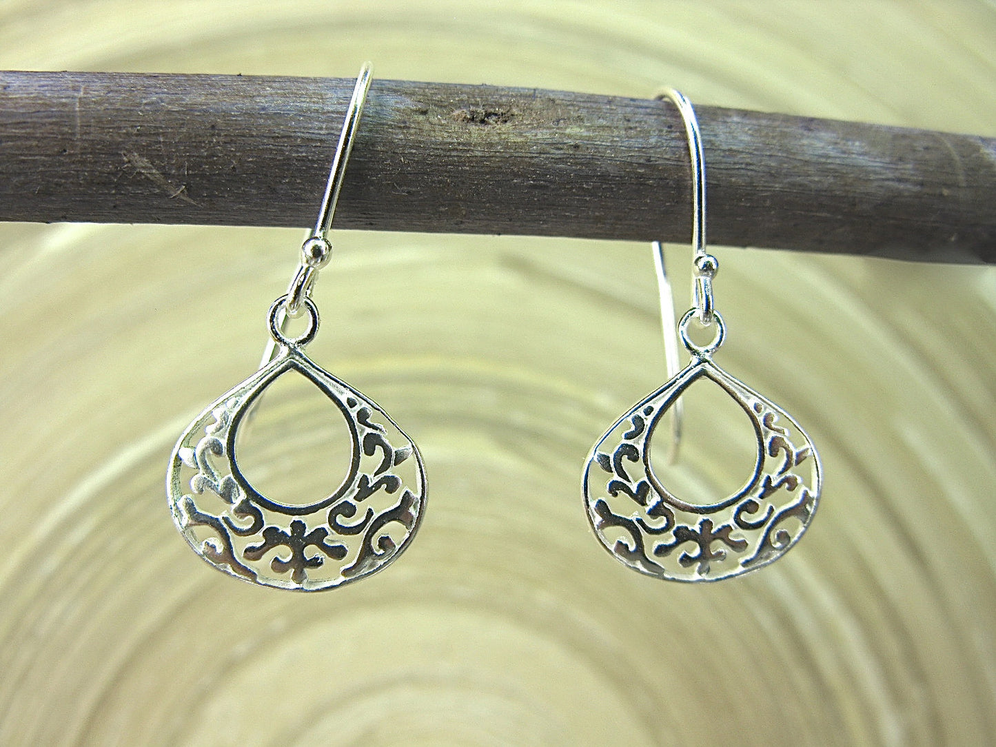 Filigree Lace Dangle Drop Pear Shaped 925 Sterling Silver Earrings Earrings Faith Owl - Faith Owl