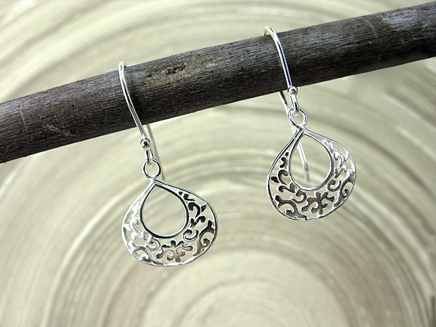 Filigree Lace Dangle Drop Pear Shaped 925 Sterling Silver Earrings Earrings Faith Owl - Faith Owl