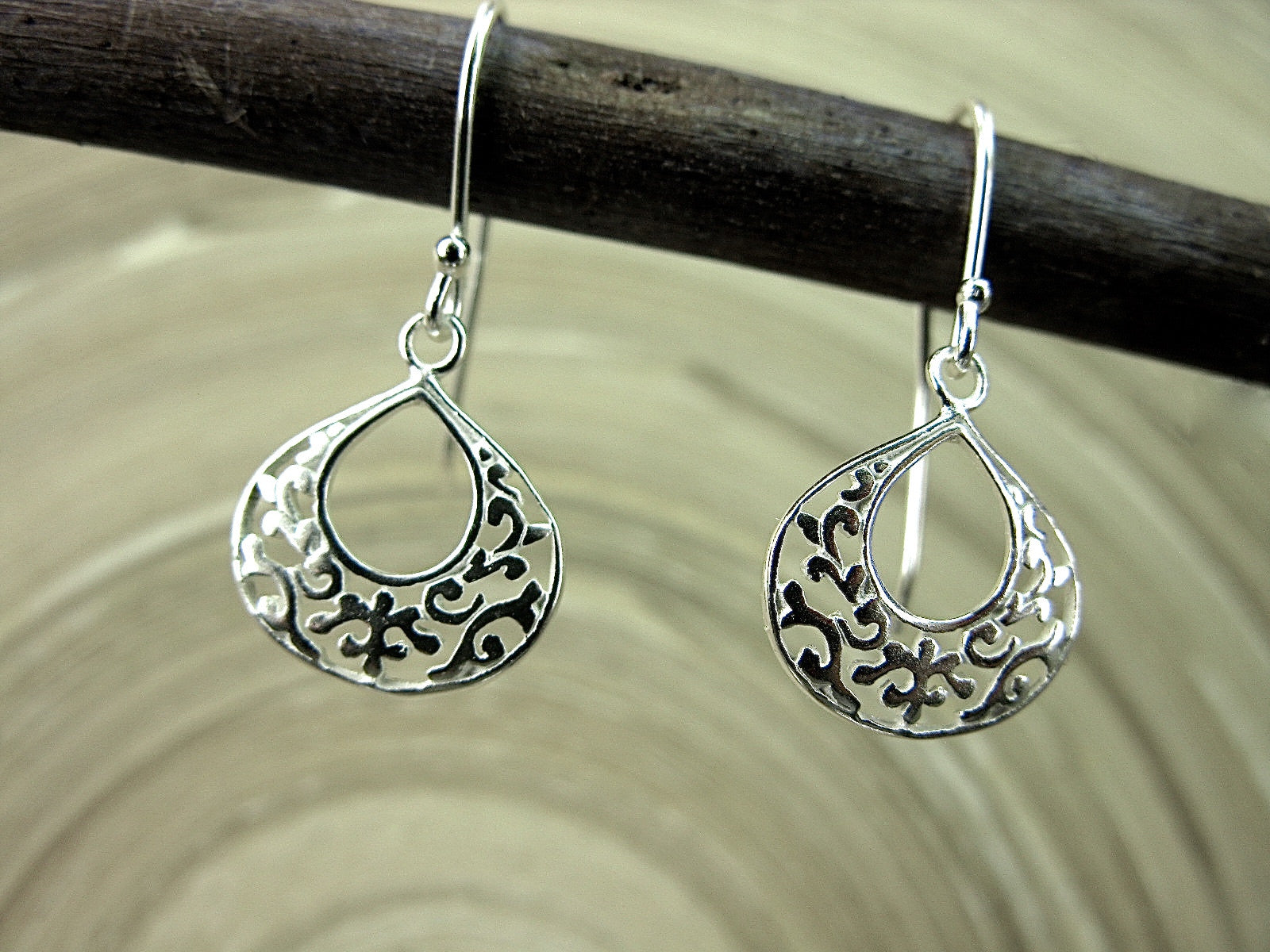 Filigree Lace Dangle Drop Pear Shaped 925 Sterling Silver Earrings Earrings Faith Owl - Faith Owl