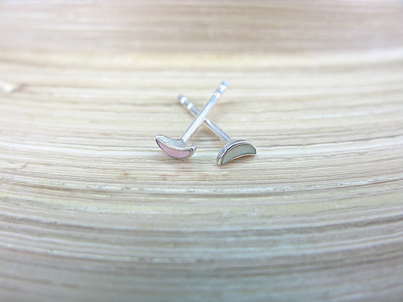 Mother of Pearl Crescent Moon Stud Earrings in 925 Sterling Silver Stud Faith Owl - Faith Owl
