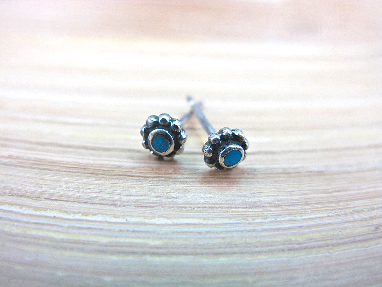 Turquoise 5mm Round Stud Earrings in 925 Sterling Silver