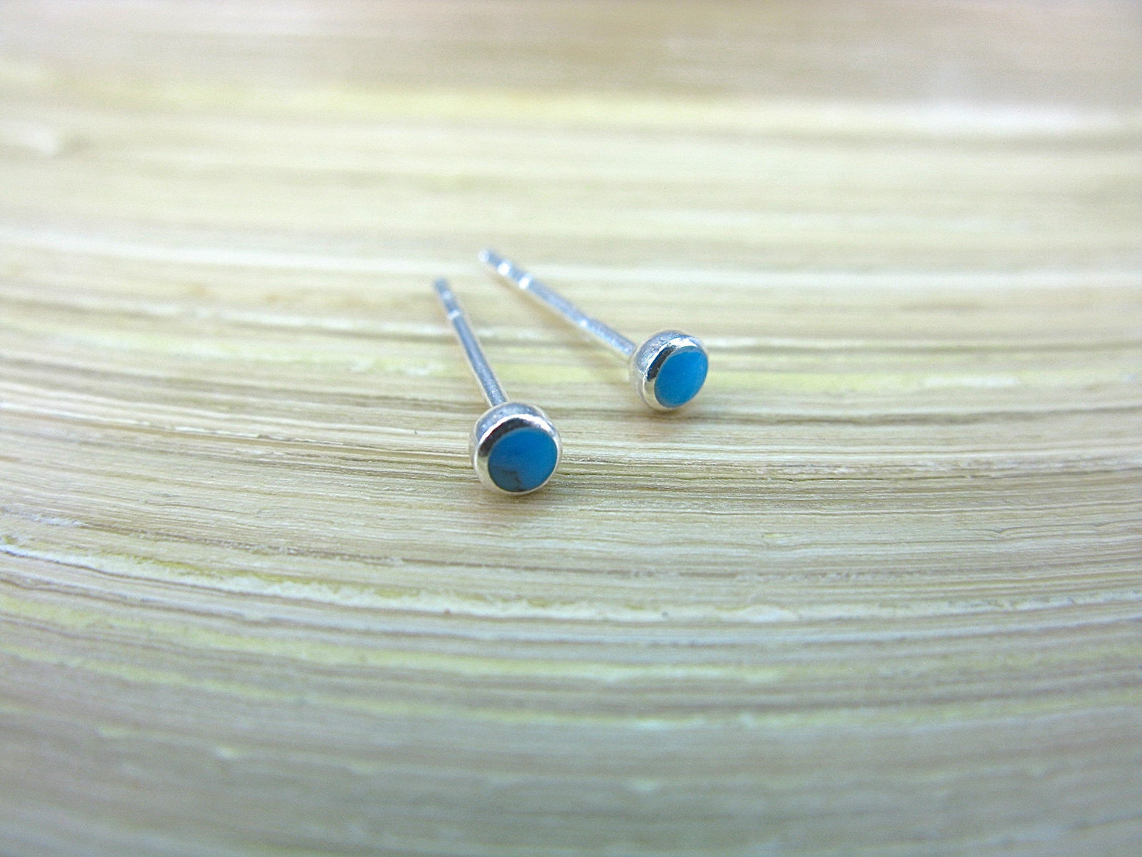 Turquoise Tiny 3mm Stud Earrings in 925 Sterling Silver