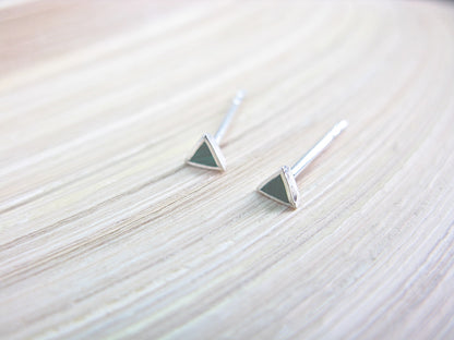 Malachite 3mm Tiny Triangle Stud Earrings in 925 Sterling Silver