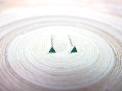 Malachite 3mm Tiny Triangle Stud Earrings in 925 Sterling Silver