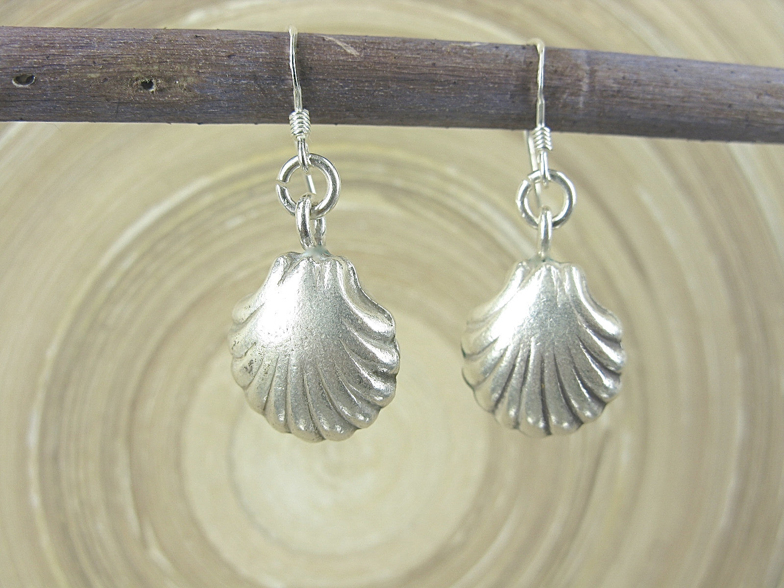3D Shell Shaped Tribal Dangle 925 Sterling Silver Earrings