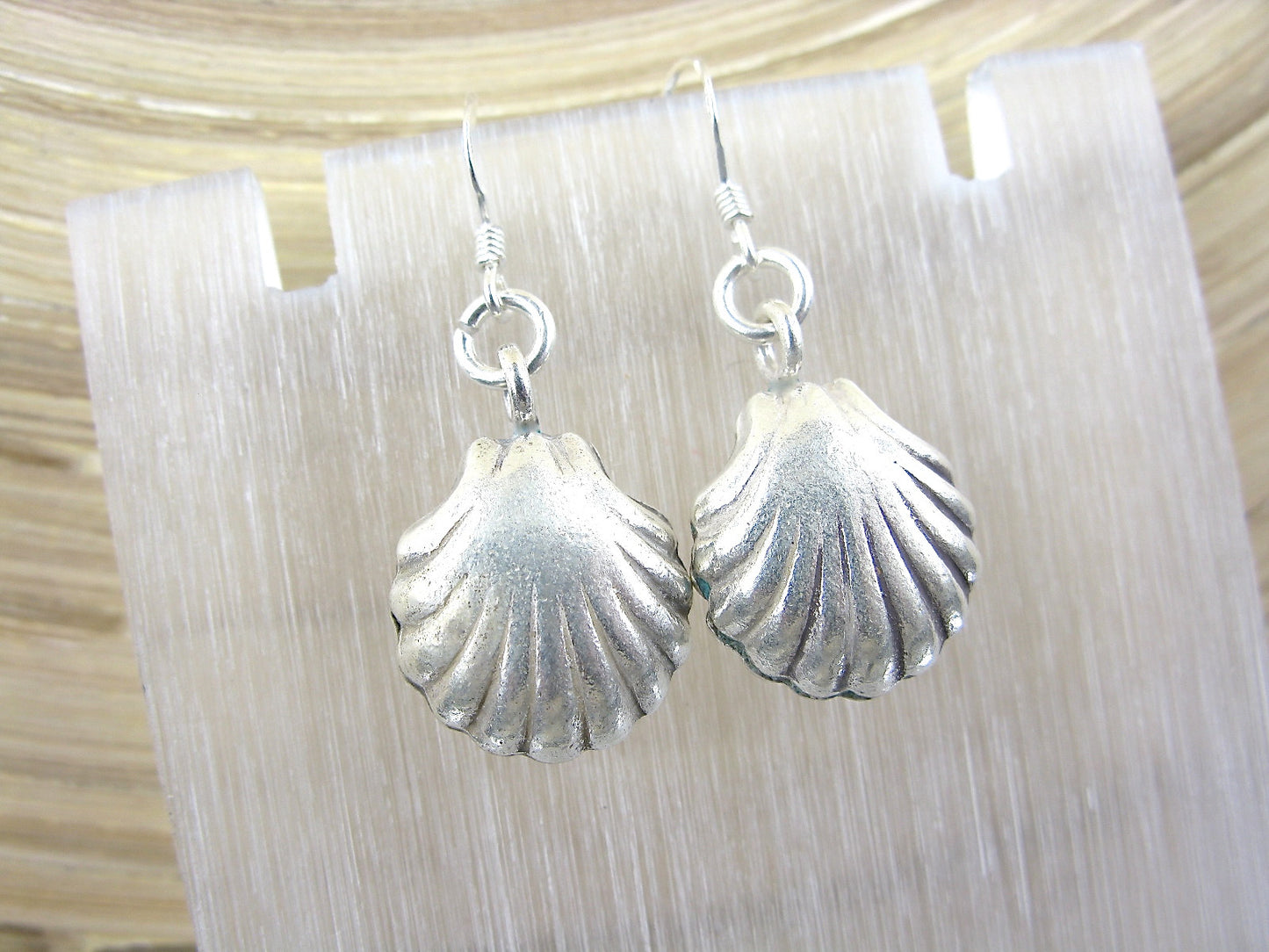 3D Shell Shaped Tribal Dangle 925 Sterling Silver Earrings