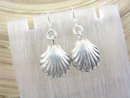 3D Shell Shaped Tribal Dangle 925 Sterling Silver Earrings