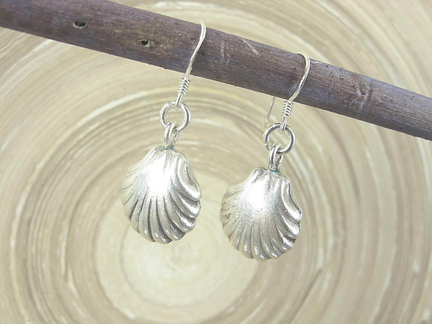 3D Shell Shaped Tribal Dangle 925 Sterling Silver Earrings