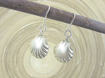 3D Shell Shaped Tribal Dangle 925 Sterling Silver Earrings