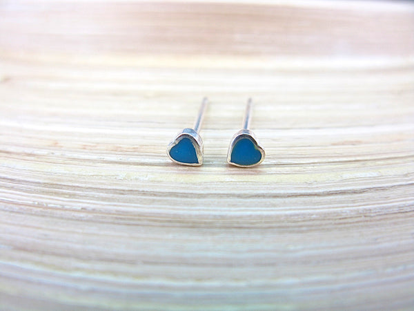 Turquoise Heart Minimalist Stud Earrings in 925 Sterling Silver