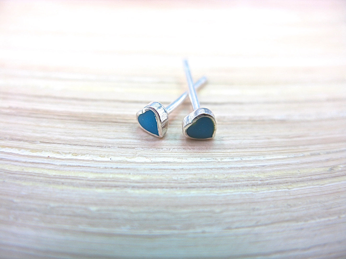 Turquoise Heart Minimalist Stud Earrings in 925 Sterling Silver