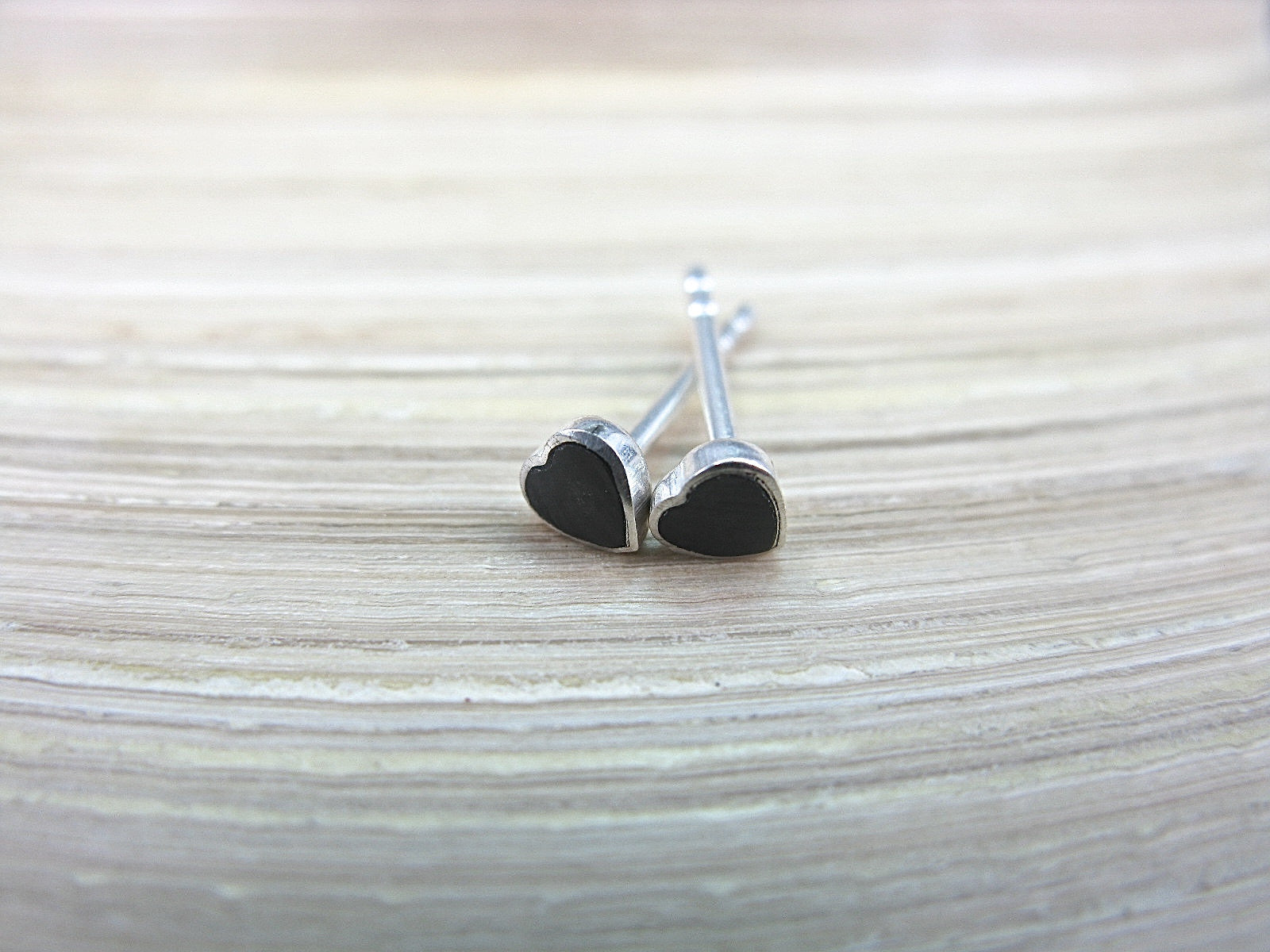 Onyx Heart Minimalist Stud Earrings in 925 Sterling Silver