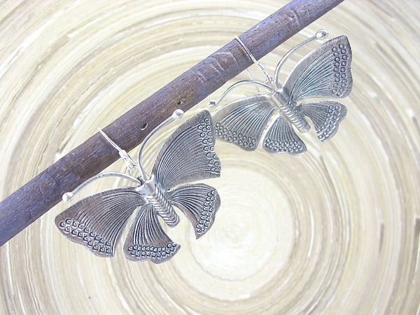 Large Butterfly Tribal Dangle 925 Sterling Silver Earrings Earrings - Faith Owl