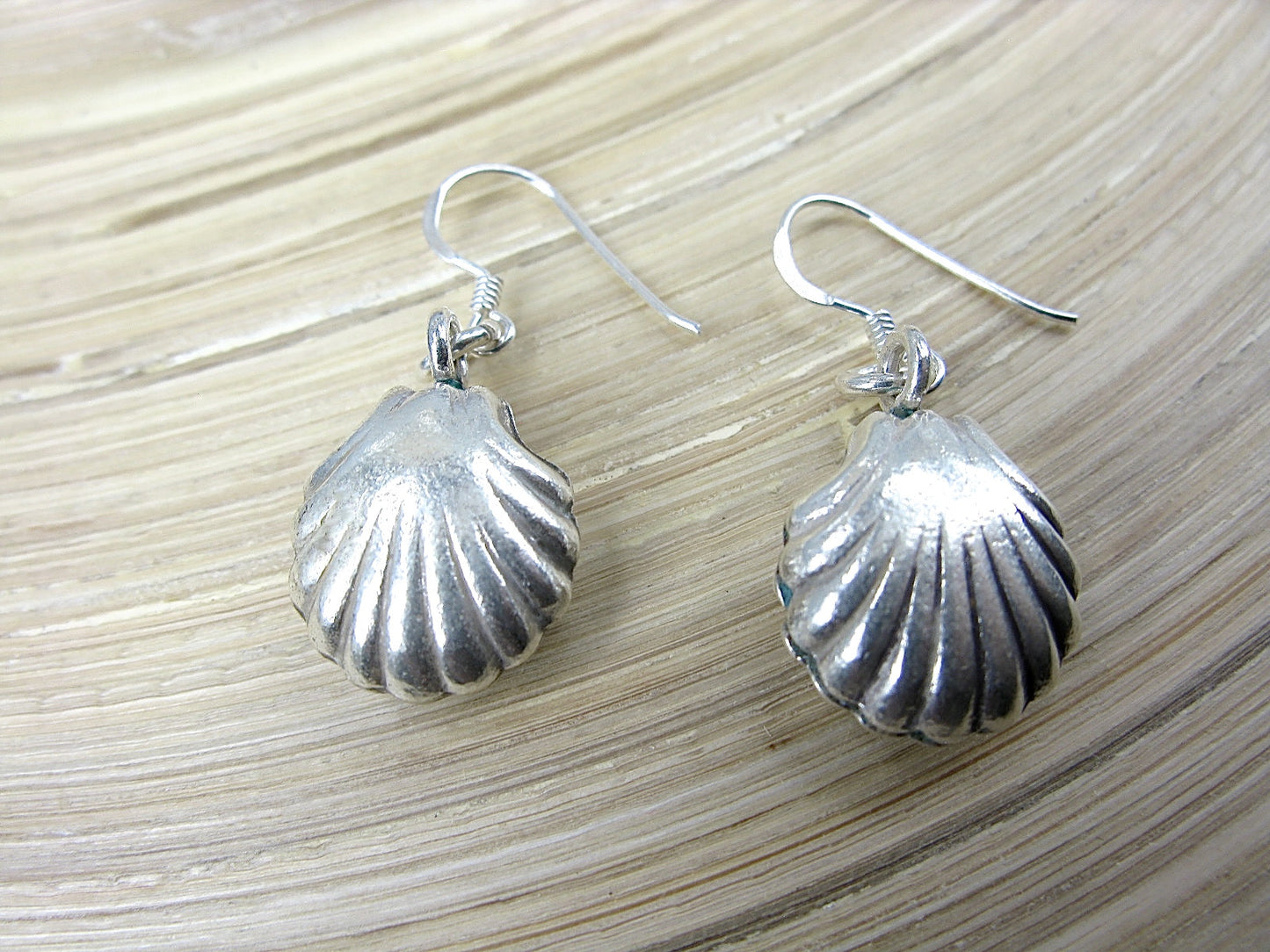 3D Shell Shaped Tribal Dangle 925 Sterling Silver Earrings