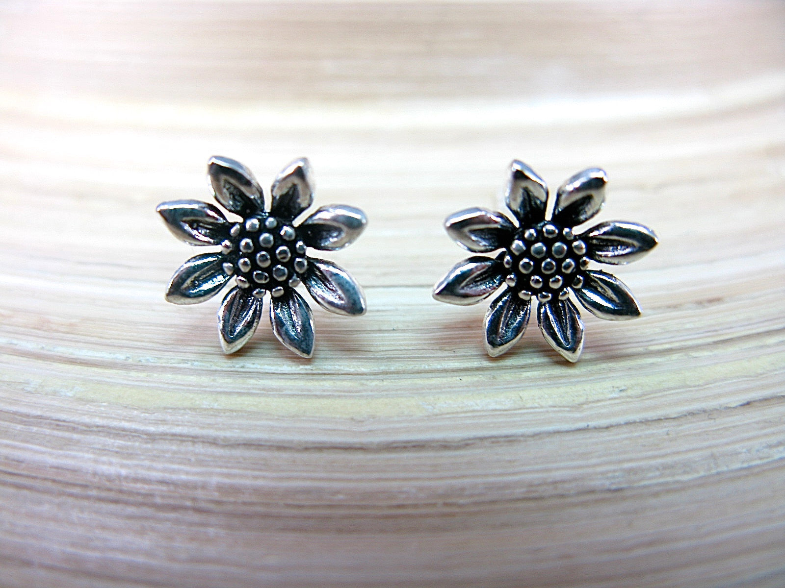 Sun Flower Oxidized 925 Sterling Silver Stud Earrings Stud Faith Owl - Faith Owl