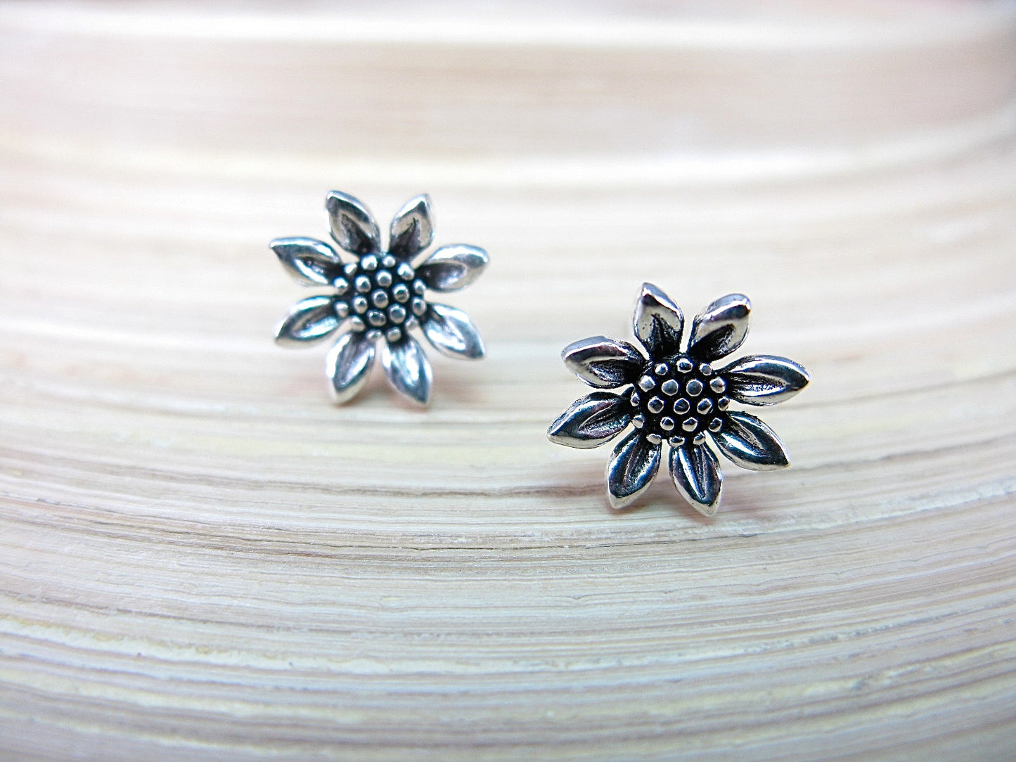 Sun Flower Oxidized 925 Sterling Silver Stud Earrings Stud Faith Owl - Faith Owl