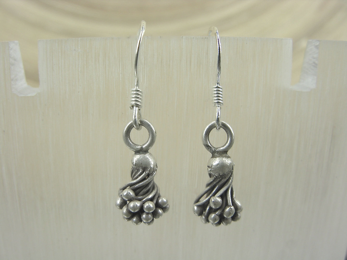 Lotus Flower Tribal Oxidized 925 Sterling Silver Ear Wire Earrings