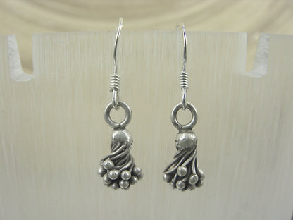 Lotus Flower Tribal Oxidized 925 Sterling Silver Ear Wire Earrings