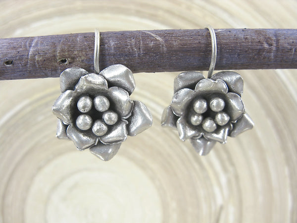 Flower Tribal Oxidized 925 Sterling Silver Ear Wire Earrings Earrings - Faith Owl