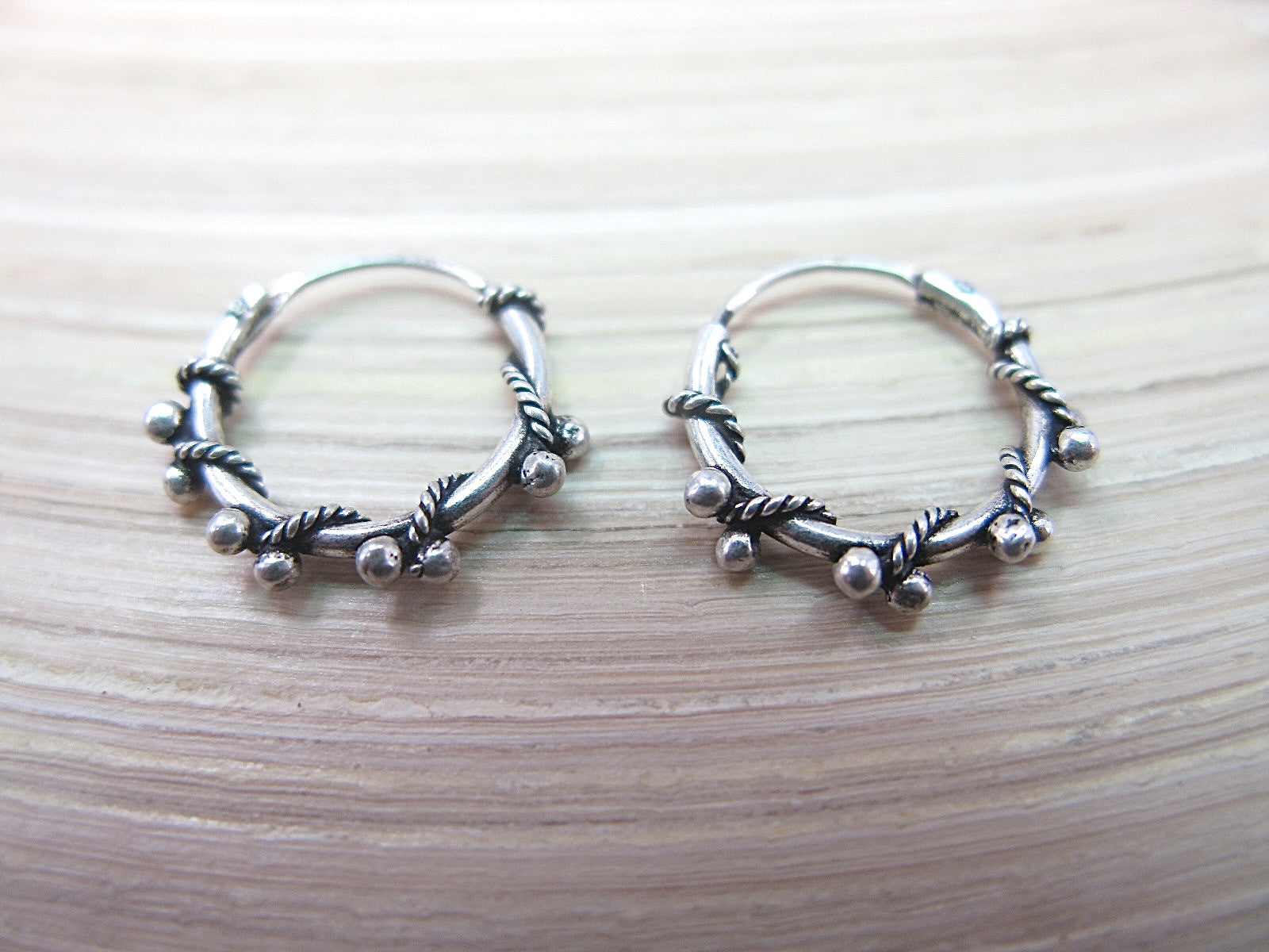 12mm Bead Hoop Earrings Sterling Silver Earrings - Faith Owl