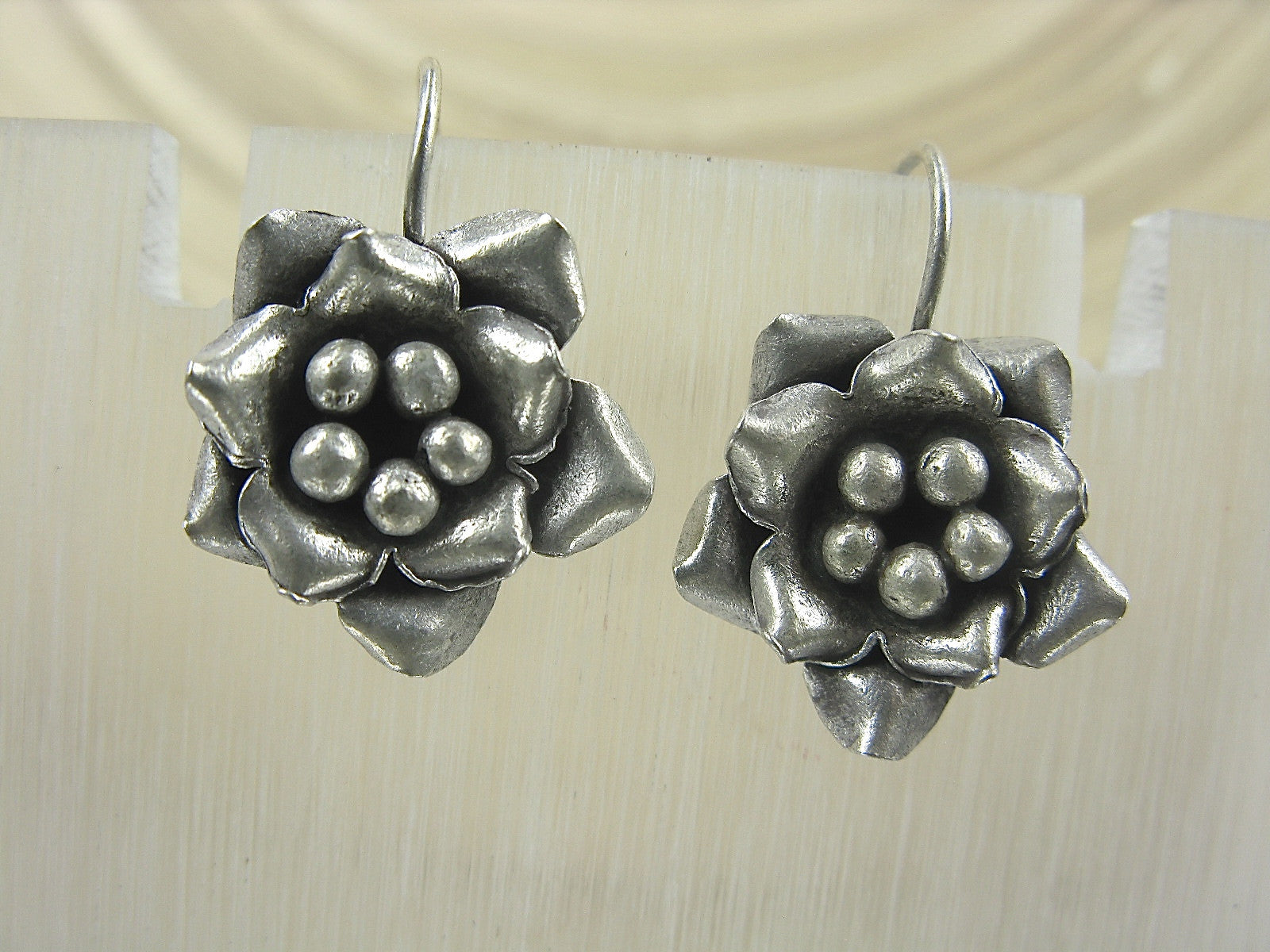 Flower Tribal Oxidized 925 Sterling Silver Ear Wire Earrings Earrings Faith Owl - Faith Owl
