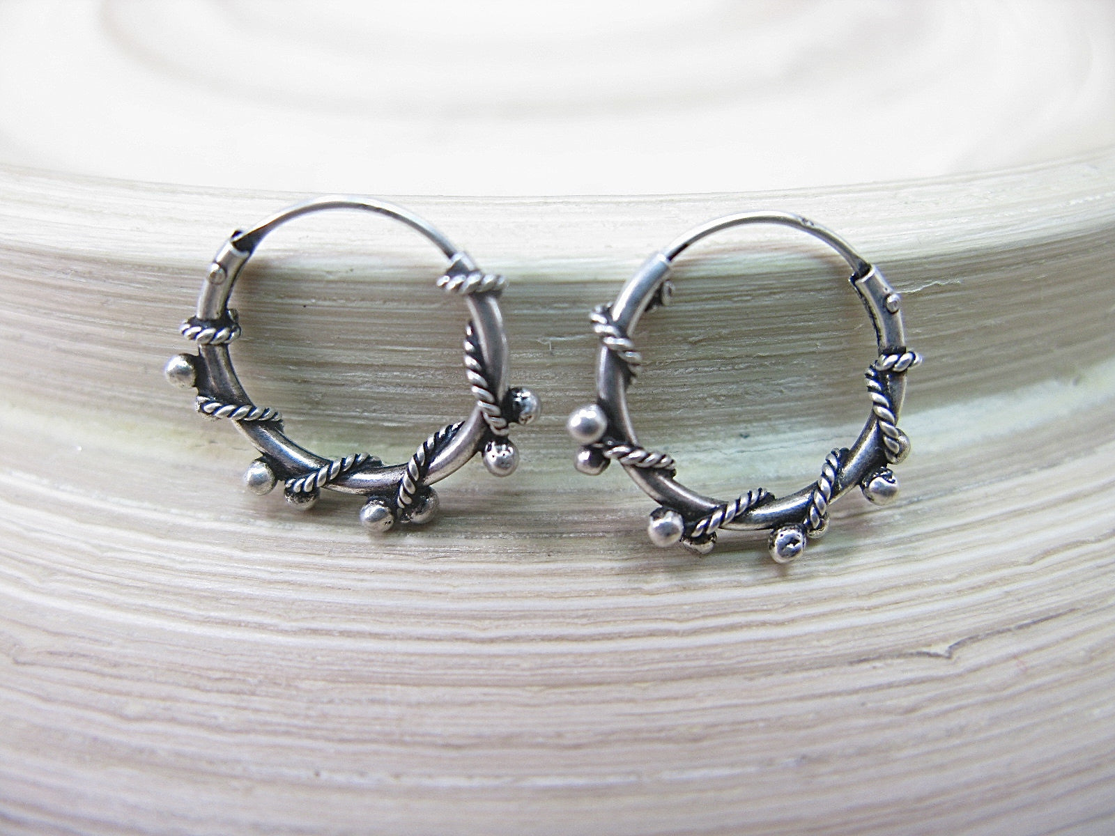 12mm Bead Hoop Earrings Sterling Silver Earrings - Faith Owl