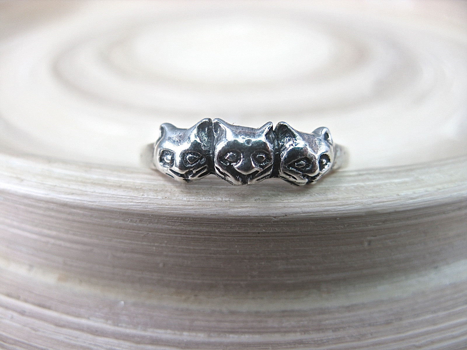 3 Cats Ring Sterling Silver Ring - Faith Owl