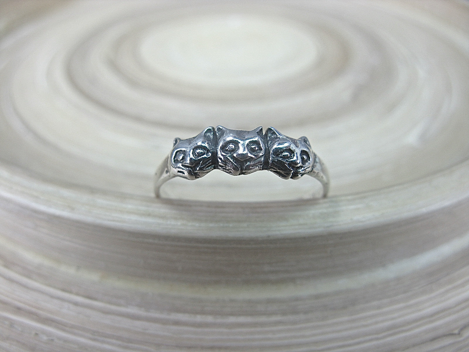 3 Cats Ring Sterling Silver Ring - Faith Owl