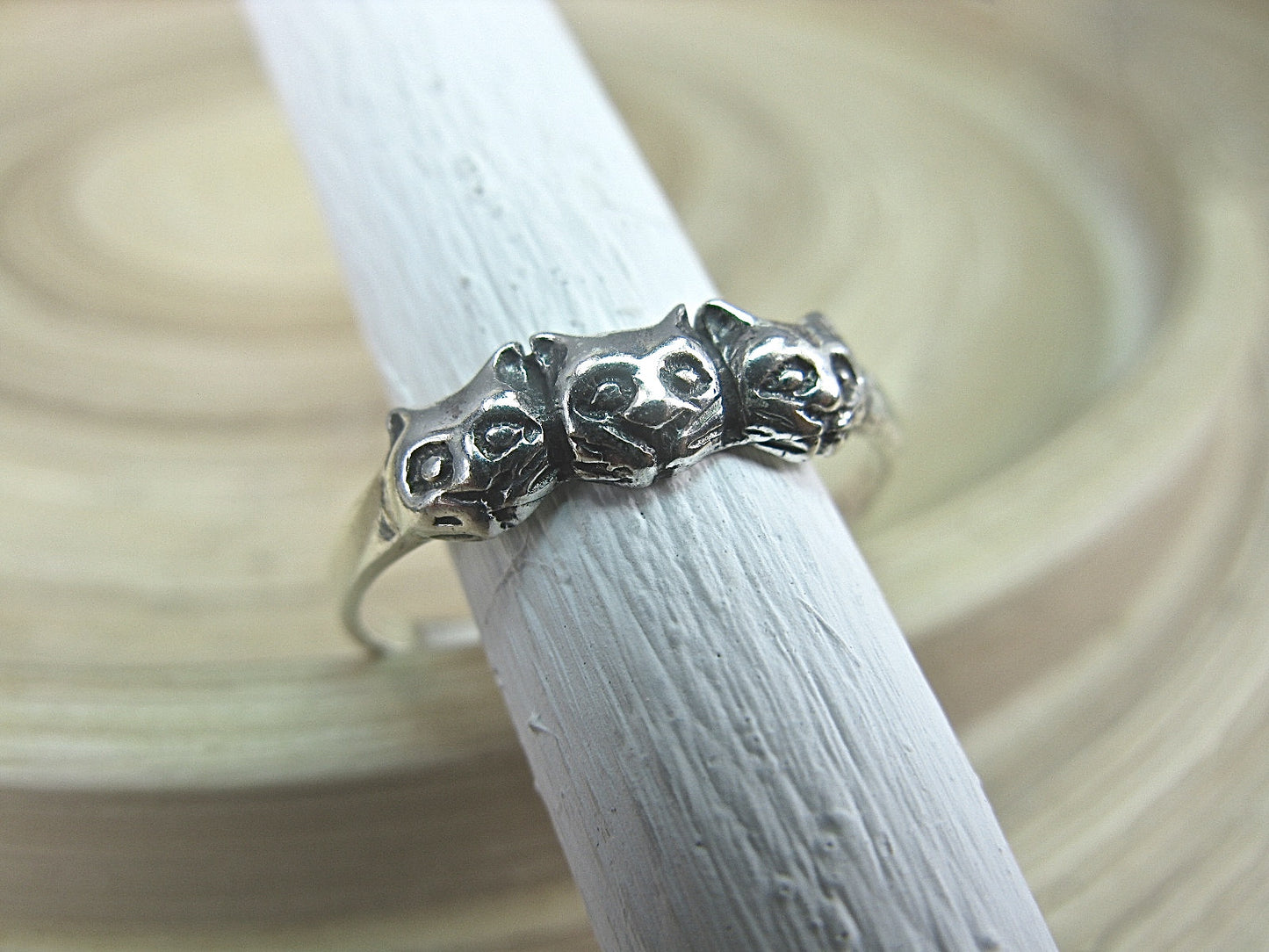 3 Cats Ring Sterling Silver Ring - Faith Owl