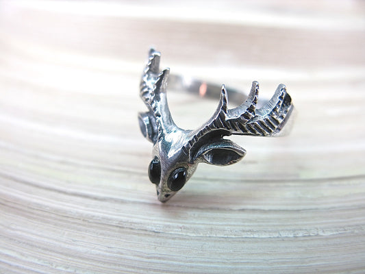 Deer Reindeer Ring in 925 Sterling Silver Ring - Faith Owl