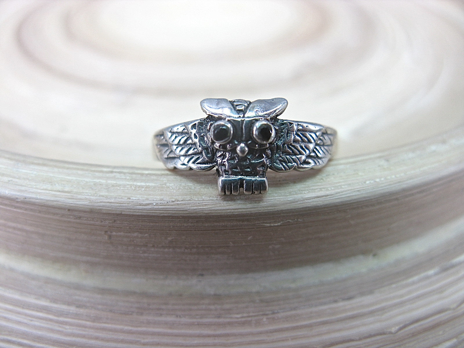 Owl Ring Onyx in  925 Sterling Silver