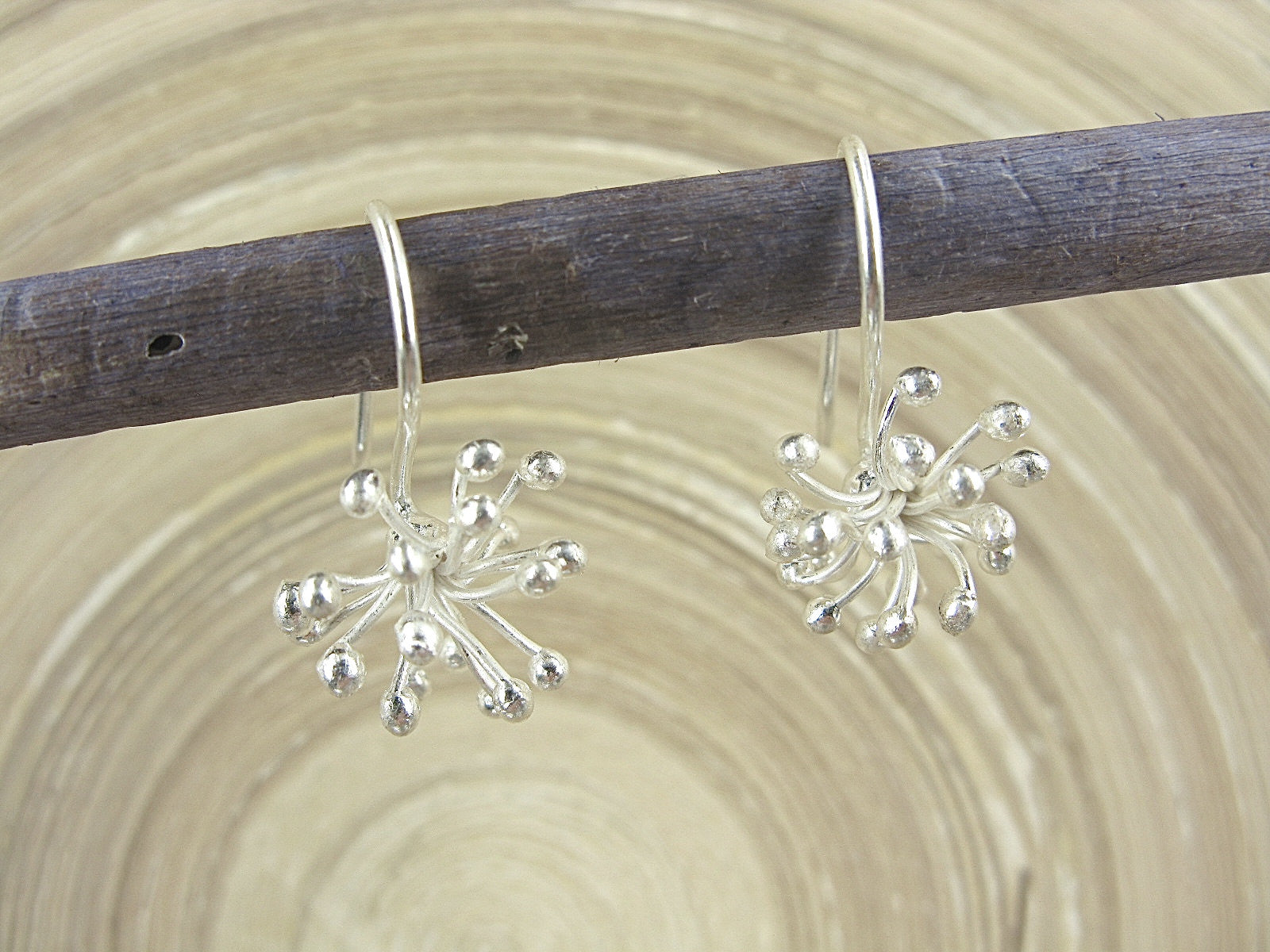 Abstract Firework Flower Silver 925 Sterling Silver Ear Wire Earrings Earrings - Faith Owl