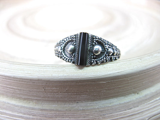 Onyx Bar Ring in 925 Sterling Silver Ring Faith Owl - Faith Owl