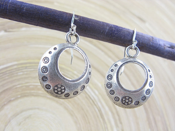 Round Tribal Engrave Dangle 925 Sterling Silver Earrings Earrings Faith Owl - Faith Owl