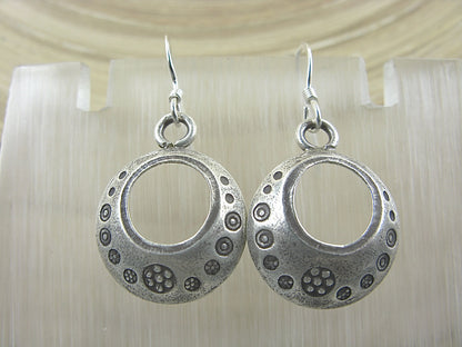 Round Tribal Engraved Dangle 925 Sterling Silver Earrings