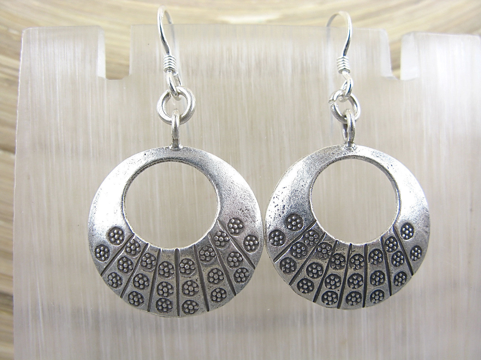 Round Disc Tribal Engrave Dangle 925 Sterling Silver Earrings Earrings Faith Owl - Faith Owl