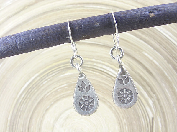 Silver Drop Tribal Engrave Dangle 925 Sterling Silver Earrings Earrings Faith Owl - Faith Owl