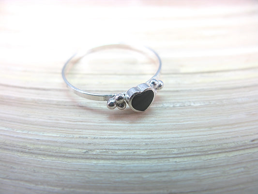 Onyx Heart Ring Minimalist Jewlery in 925 Sterling Silver Ring Faith Owl - Faith Owl