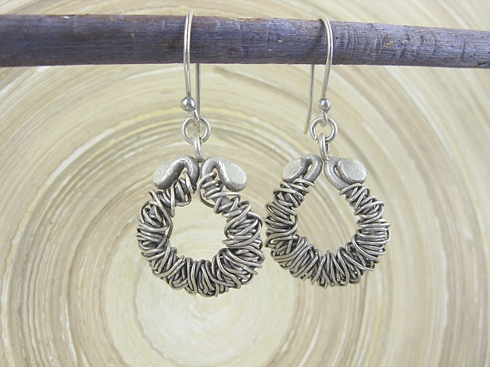 Wire Wrapped Handmade Dangle Oxidized 925 Sterling Silver Earrings Earrings Faith Owl - Faith Owl