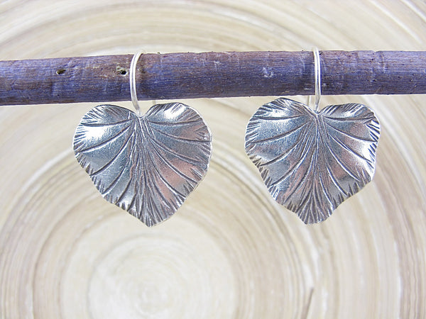 Large Leaf Tribal 925 Sterling Silver Ear Wire Earrings Earrings - Faith Owl